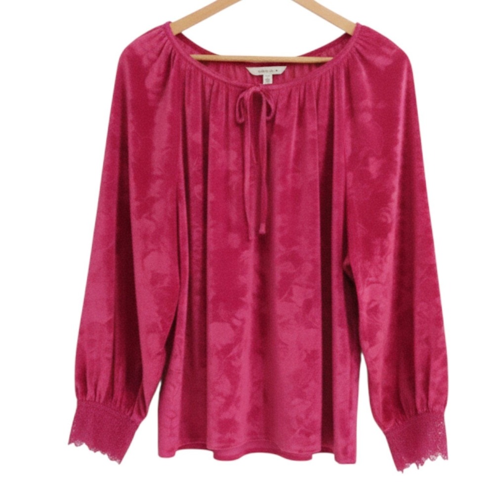 Pioneer Woman Velvet Floral Peasant Top Boho Romantic Lace Cuffs Plus Size XXXL